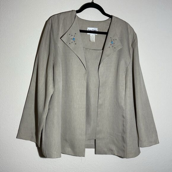 Kari's Korner Pant Suit Womens Petite 22 Beige 2 piece Officecorp Business - Picture 1 of 10